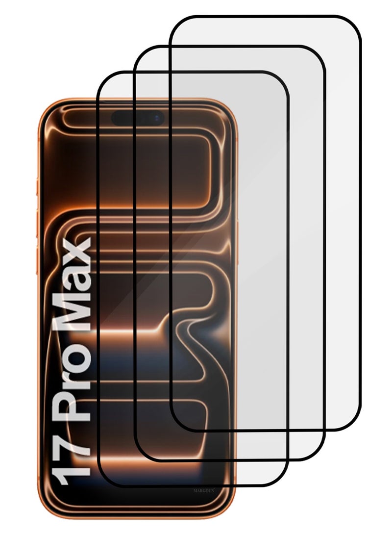 مارجون 3 Packs Screen Protector for iPhone 17 Pro Max - 3D Full Coverage 9H Tempered Glass Bubble-Free Installation High Protection Scratch Resistant Side Black-3 - Image 4