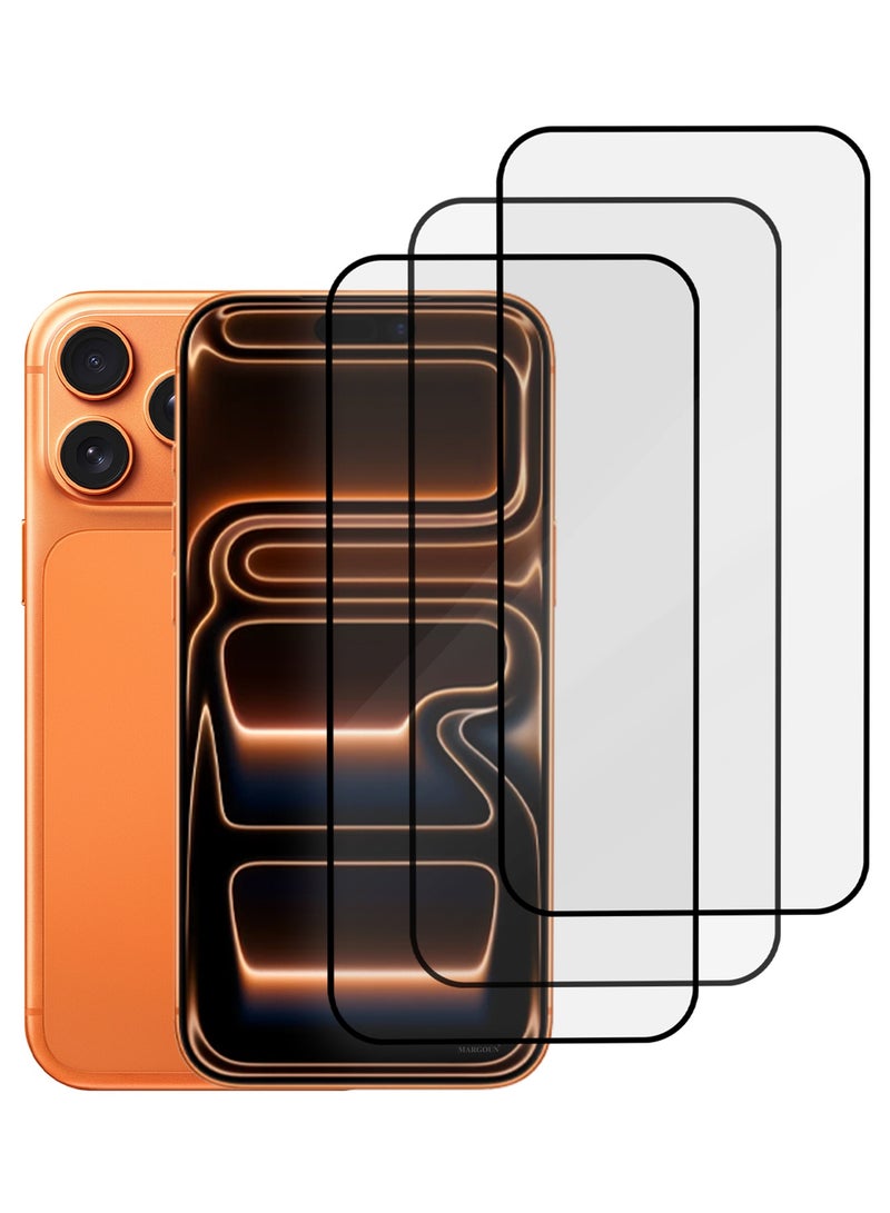 مارجون 3 Packs Screen Protector for iPhone 17 Pro Max - 3D Full Coverage 9H Tempered Glass Bubble-Free Installation High Protection Scratch Resistant Side Black-3 - Image 2