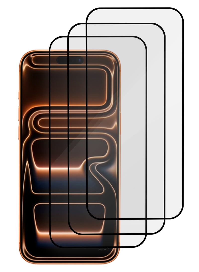 مارجون 3 Packs Screen Protector for iPhone 17 Pro Max - 3D Full Coverage 9H Tempered Glass Bubble-Free Installation High Protection Scratch Resistant Side Black-3 - Image 3