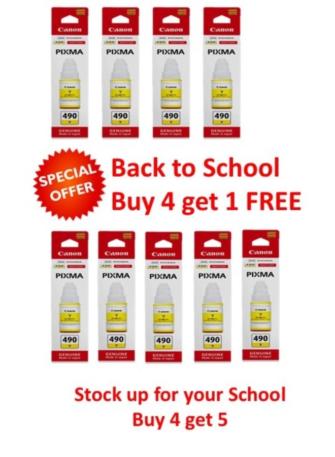 كانون FREE UNIT - Buy 4 and get 5 Canon GI-490 Black Ink Bottle- YELLOW Yellow