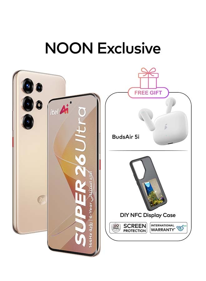 ITEL S26 Ultra Dual SIM Blush Pink Gold 8+16 GB RAM 256GB 4G - Middle East Version With Airbuds 5i NFC Mobile Cover - Image 1