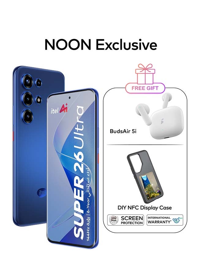 ITEL S26 Ultra Dual Sapphire Black Blue 8+16 GB RAM 256GB 4G- Middle East Version With Airbuds 5i NFC Mobile Cover - Image 1