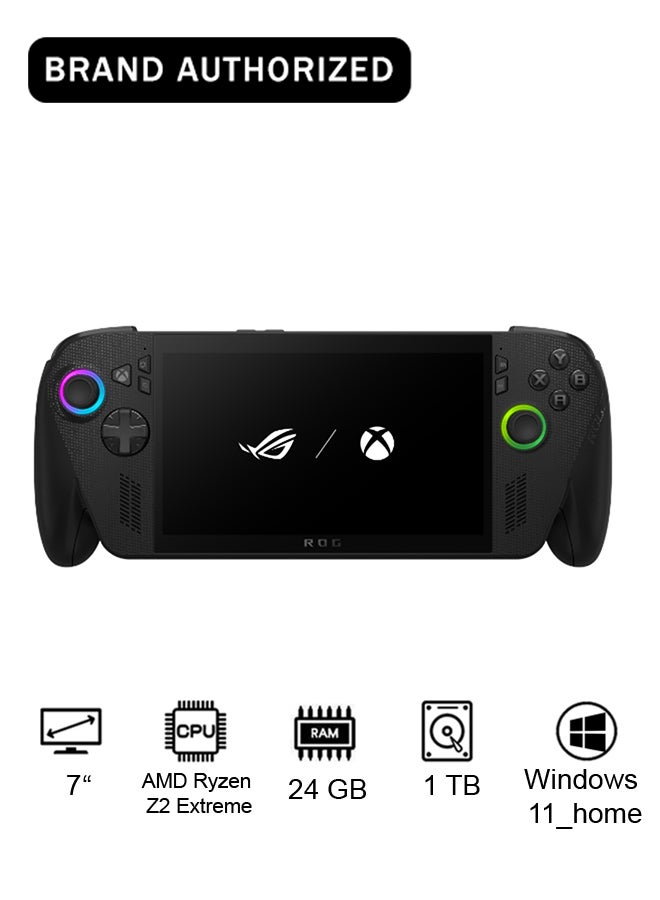 أسوس جهاز ألعاب آر أو جي آلاي إكس إكس بوكس بشاشة قياس ٧ بوصات فائقة الدقة الكاملة (١٩٢٠×١٠٨٠) مع معدل تحديث ١٢٠ هرتز، مزود بمعالج إيه إم دي رايزن زد٢ إكستريم، وذاكرة عشوائية ٢٤ جيجابايت دي دي آر٥، وسعة تخزين داخلية ١ تيرابايت إس إس دي، وبطاقة رسوميات إيه إم دي راديون، يعمل بنظام تشغيل ويندوز ١١ هوم، ومزوّد بسماعات دولبي ومنفذ تايب سي مع مستشعر بصمة الإصبع - Image 1
