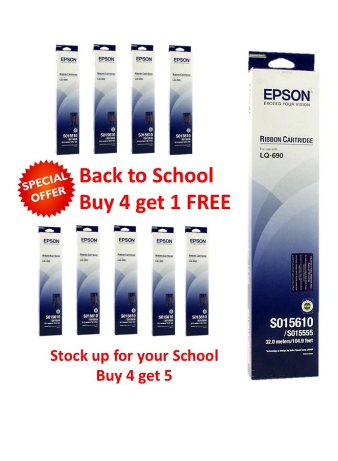 EPSON FREE UNIT - Buy 4 and get 5 Epson LQ-690 Ribbon Ink  Cartridge- BLACK Black