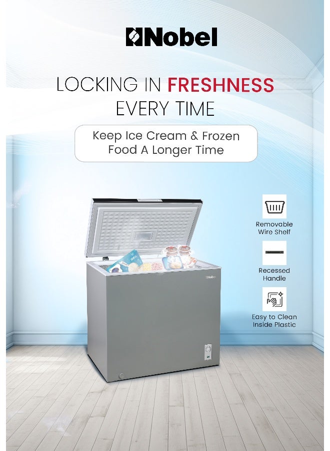 Nobel 250L Gross / 202L Net Chest Freezer, Single Door, Adjustable Thermostat, Wire Basket, R600a Refrigerant, Aluminum Liner, Outside Condenser – Energy Efficient, 90W – NCF250 (1 Year Warranty) 250 L 90 W NCF250 grey - Image 5