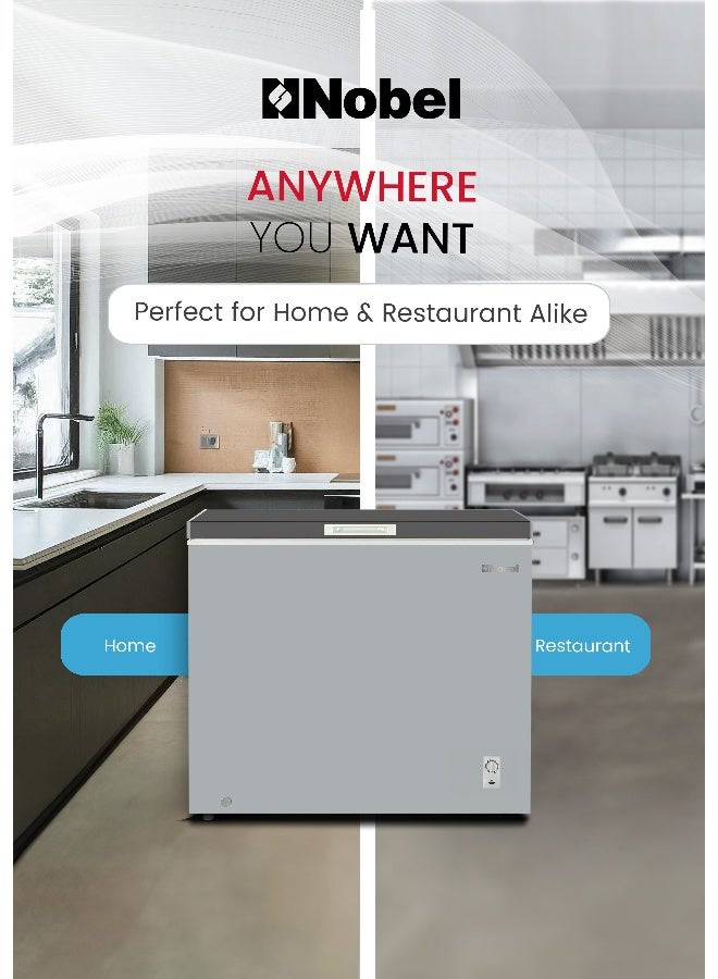Nobel 250L Gross / 202L Net Chest Freezer, Single Door, Adjustable Thermostat, Wire Basket, R600a Refrigerant, Aluminum Liner, Outside Condenser – Energy Efficient, 90W – NCF250 (1 Year Warranty) 250 L 90 W NCF250 grey - Image 3