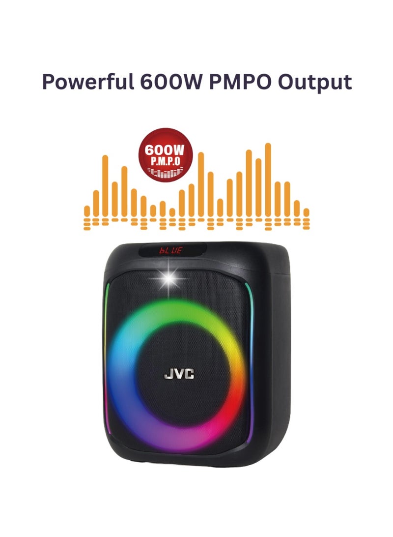 JVC Bluetooth Party Speaker With 600W PMPO, Dual Microphones, 6.5-Inch+1.5-Inch Dual Speaker, USB/AUX/FM, 3600mAh Battery, Portable Wireless Sound System - XS-N3133PB Black - Image 3