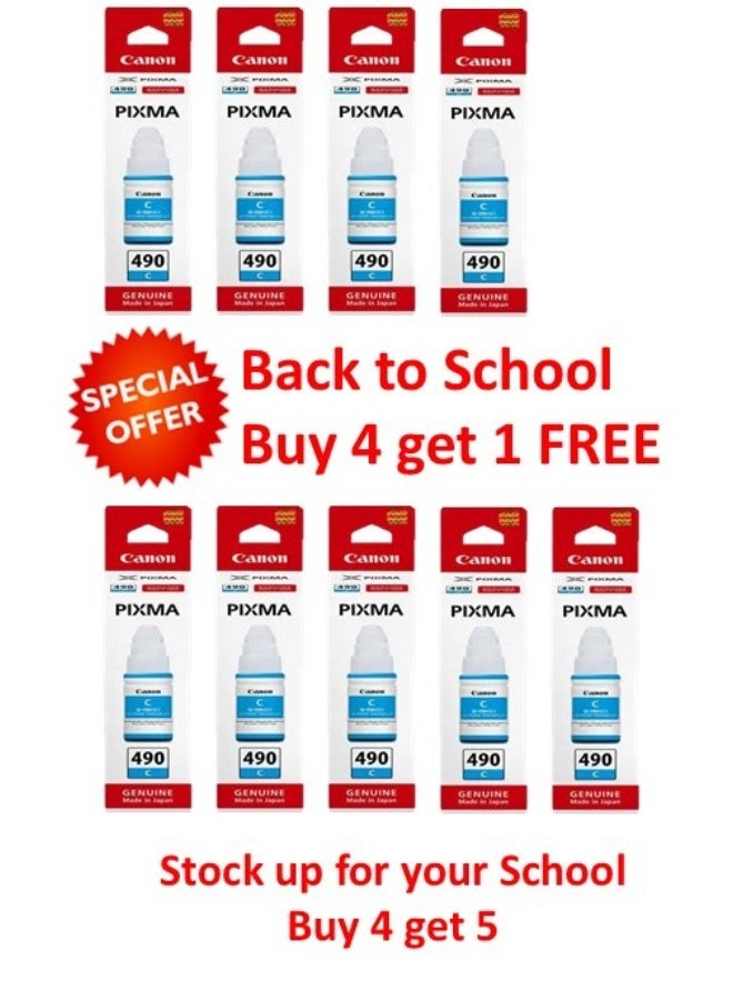 كانون FREE UNIT - Buy 4 and get 5 Canon GI-490 Black Ink Bottle- CYAN Cyan