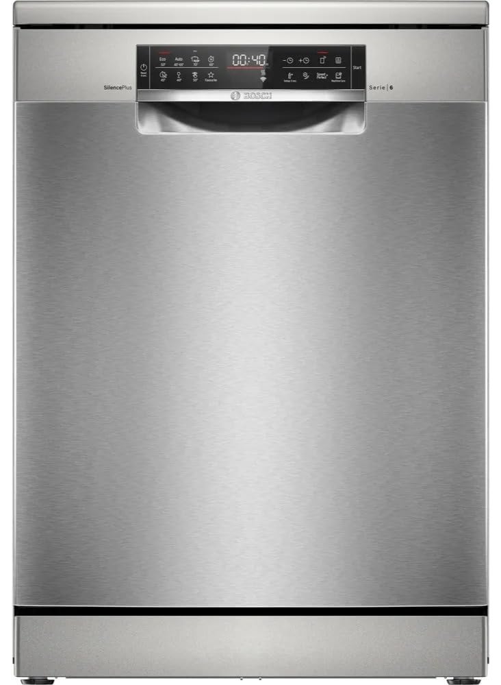 بوش Dishwasher 13 Place Settings 60cm Series 6 Stainless Steel 8 Programs Home Connect Extra Clean Zone Eco Silence Drive SMS6EAI81T silver - Image 1