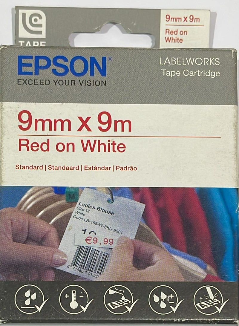 إبسون Label Tape Cartridge 9Mm Red On White Original LC-3WRN9 red on white tape