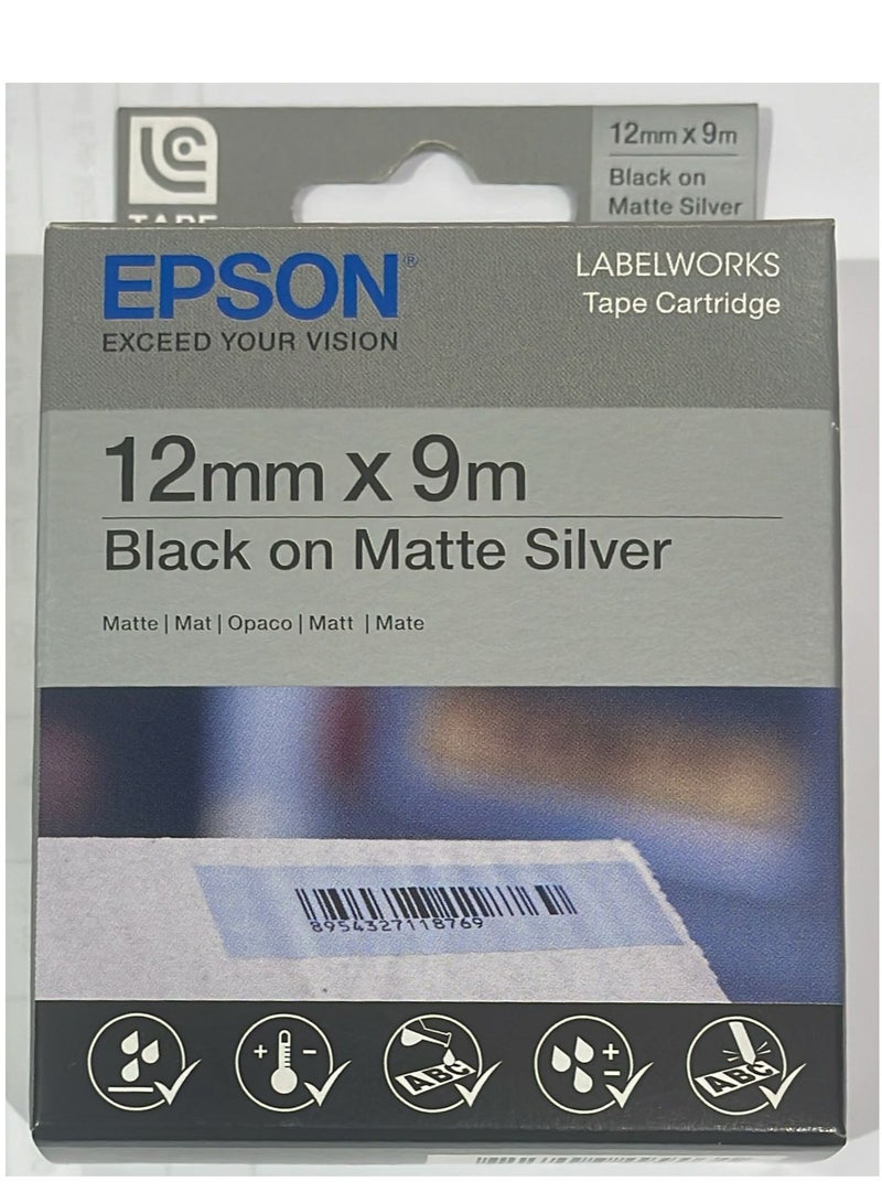 EPSON Label Tape Cartridge 12Mm Black On Matte Silver Original LC-4SBE9 black on matte silver