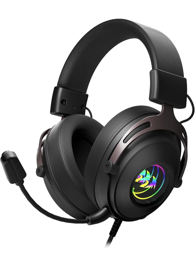 REDRAGON H389 Wired Gaming Headset with Mic, 50mm Drivers RGB Light Gaming Headphones, 3D Stereo Sound, Soft Memory Earmuffs & Artificial Leather Design for PC, PS4/5, Switch, Xbox. Black - Image 1