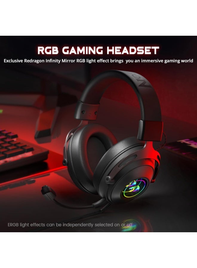 REDRAGON H389 Wired Gaming Headset with Mic, 50mm Drivers RGB Light Gaming Headphones, 3D Stereo Sound, Soft Memory Earmuffs & Artificial Leather Design for PC, PS4/5, Switch, Xbox. Black - Image 2