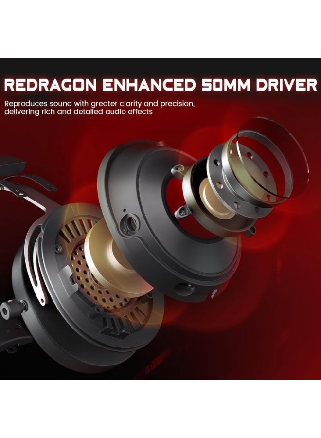 REDRAGON H389 Wired Gaming Headset with Mic, 50mm Drivers RGB Light Gaming Headphones, 3D Stereo Sound, Soft Memory Earmuffs & Artificial Leather Design for PC, PS4/5, Switch, Xbox. Black - Image 4