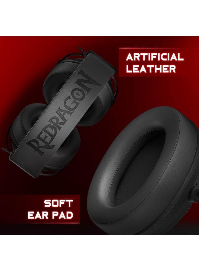 REDRAGON H389 Wired Gaming Headset with Mic, 50mm Drivers RGB Light Gaming Headphones, 3D Stereo Sound, Soft Memory Earmuffs & Artificial Leather Design for PC, PS4/5, Switch, Xbox. Black - Image 5