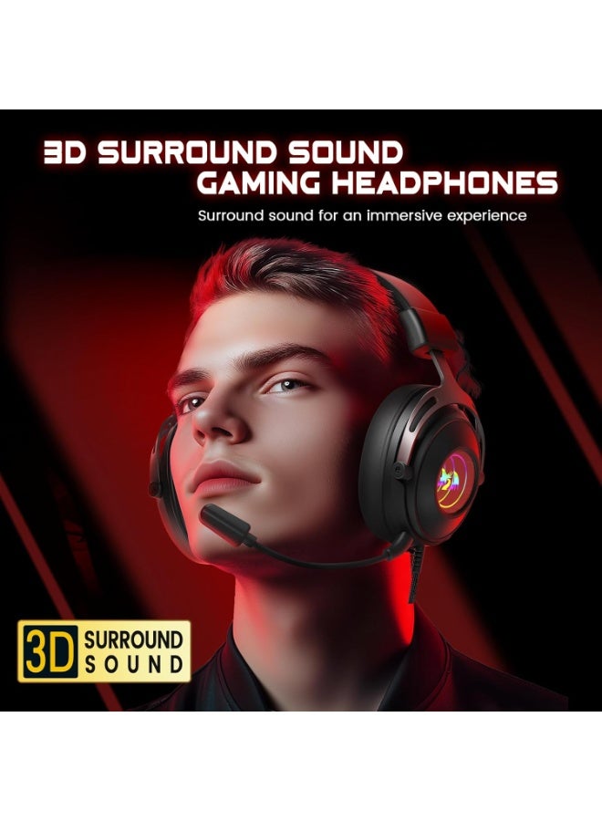 REDRAGON H389 Wired Gaming Headset with Mic, 50mm Drivers RGB Light Gaming Headphones, 3D Stereo Sound, Soft Memory Earmuffs & Artificial Leather Design for PC, PS4/5, Switch, Xbox. Black - Image 3