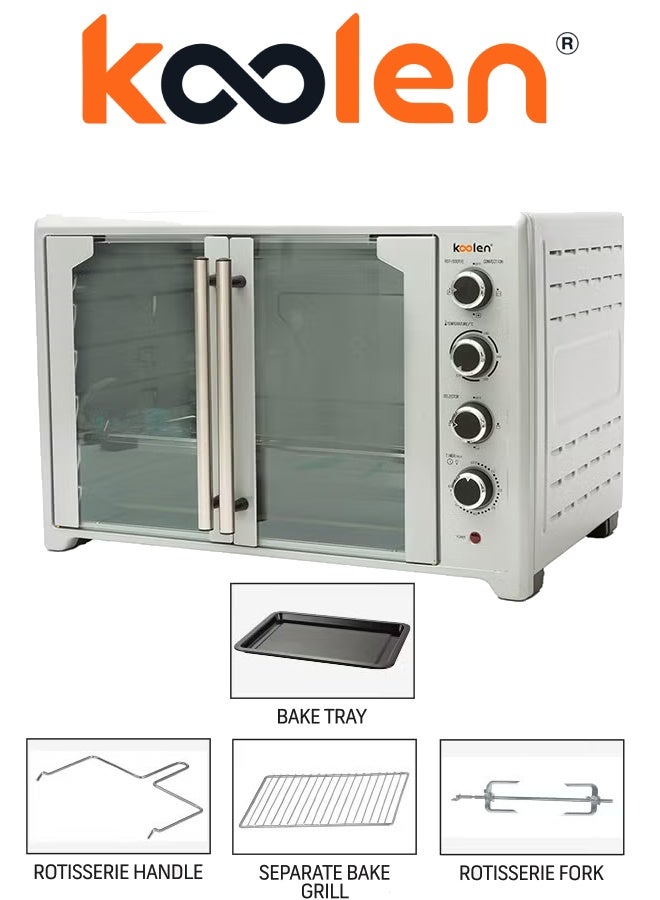 KOOLEN Electric Oven Frensh Door With Rotisserie Functions & Easy to Use Control Knobs, 6 Stages Heating Selector, 100-250 Degree Celsius Adjustable Temperature/Perfect For Roasting/Cooking Meat, Vegetables, Lamb 75 L 2800 W 802104010 Silver - Image 2
