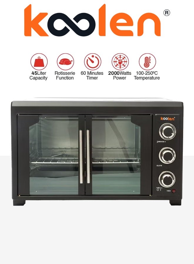 كولن فرن كهربائي بباب فرنسي مع وظائف الشواء وأزرار تحكم سهلة الاستخدام، 6 مراحل لاختيار التسخين، درجة حرارة قابلة للتعديل من 100-250 درجة مئوية/مثالي للشواء/طهي اللحوم، الخضروات، لحم الضأن - Image 1