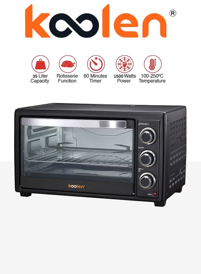 KOOLEN Electric Oven With Rotisserie Functions & Easy to Use Control Knobs, 6 Stages Heating Selector, 100-250 Degree Celsius Adjustable Temperature/Perfect For Roasting/Cooking Meat, Vegetables, Lamb 35 L 1500 W 802104007 black - Image 1