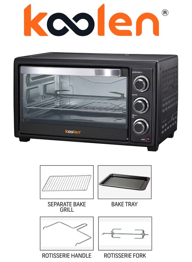 KOOLEN Electric Oven With Rotisserie Functions & Easy to Use Control Knobs, 6 Stages Heating Selector, 100-250 Degree Celsius Adjustable Temperature/Perfect For Roasting/Cooking Meat, Vegetables, Lamb 35 L 1500 W 802104007 black - Image 2