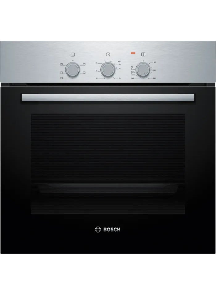 BOSCH Series 2 Built-In Electric Oven 71 liter, 60cm, Stainless Steel, 4 Heating Functions, Hydrolytic Cleaning, Hot Air Fan HBF011BR0T Stainless steel - Image 1