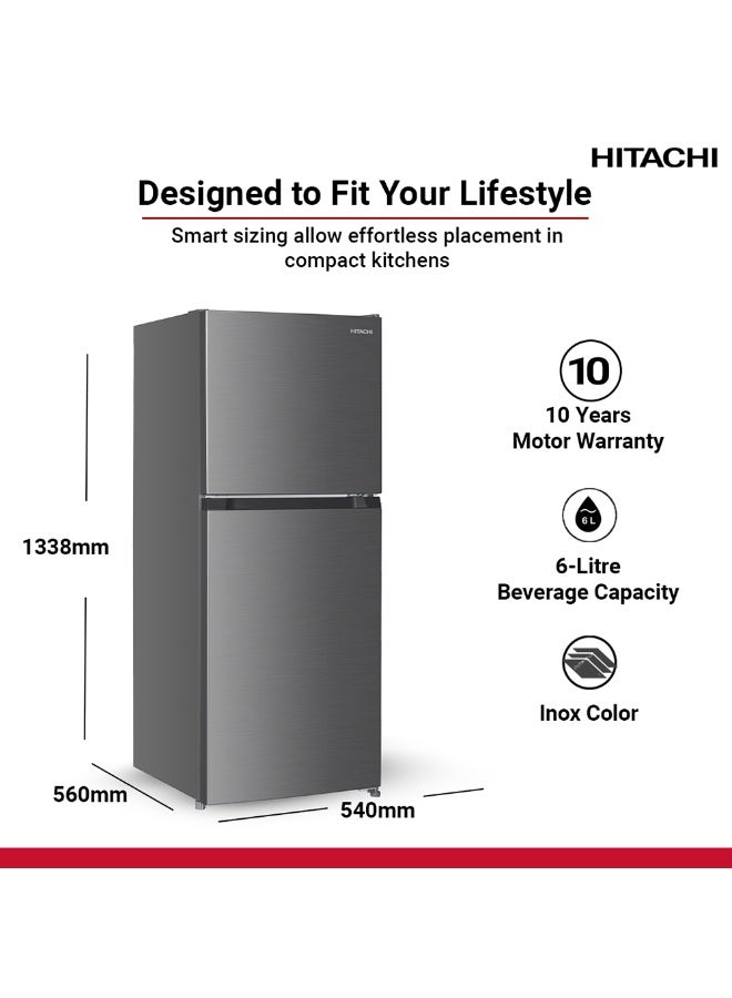 هيتاشي ثلاجة هيتاشي ذات البابين 198 لتر إجمالي / 181 لتر صافي، فريزر علوي، ضاغط عاكس، تجميد سريع، باب قابل للعكس، إضاءة LED، إنوكس - HRTN5198MXAE - Image 3