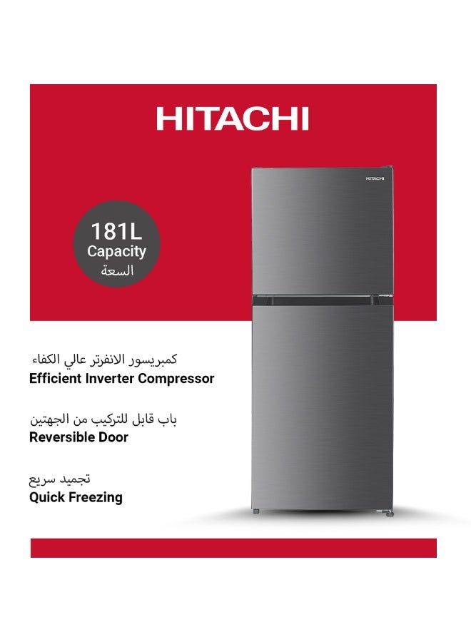 هيتاشي ثلاجة هيتاشي ذات البابين 198 لتر إجمالي / 181 لتر صافي، فريزر علوي، ضاغط عاكس، تجميد سريع، باب قابل للعكس، إضاءة LED، إنوكس - HRTN5198MXAE - Image 2
