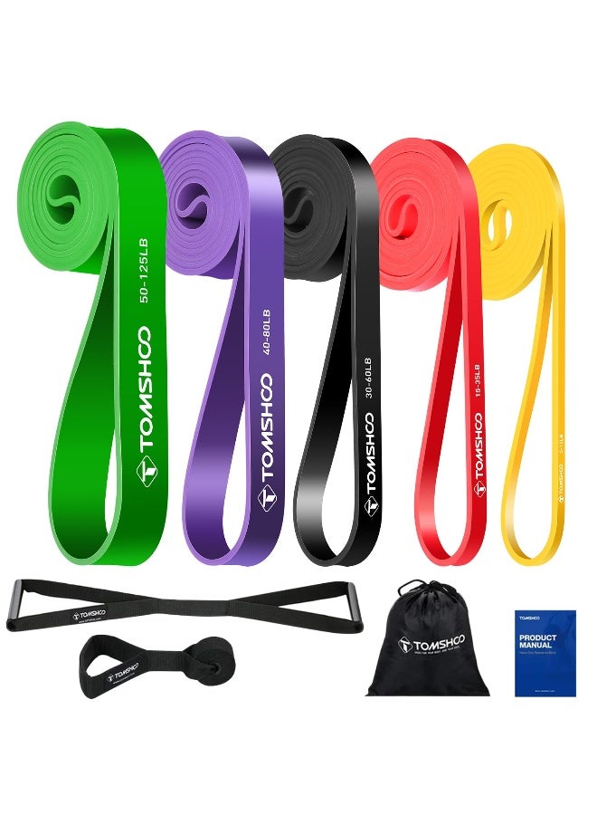 TOMSHOO 5Pcs Resistance Bands Pull Up Assistance Bands Workout Exercise Long Resistance Bands with Handles and Door Anchor Exercise Bands Resistance Bands Set for Men & Women Resistance Training 7mm - Image 1