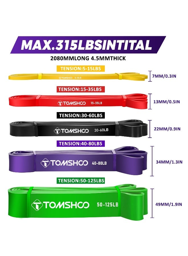 TOMSHOO 5Pcs Resistance Bands Pull Up Assistance Bands Workout Exercise Long Resistance Bands with Handles and Door Anchor Exercise Bands Resistance Bands Set for Men & Women Resistance Training 7mm - Image 4
