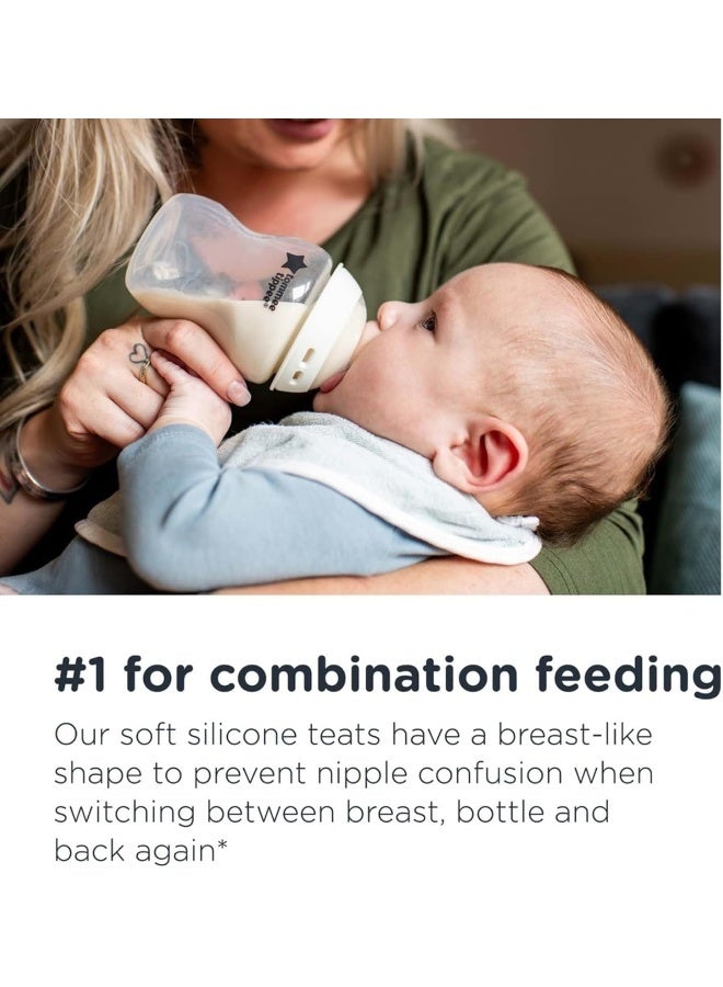 تومي تيبي زجاجات تومي تيبي للأطفال، زجاجة مضادة للمغص بتدفق بطيء وحلمة مشابهة للثدي، 150 مل، 0 شهر فما فوق، ذاتية التعقيم، أساسيات تغذية الأطفال، عبوة من 1 - Image 3