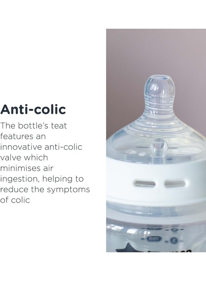 تومي تيبي زجاجات تومي تيبي للأطفال، زجاجة مضادة للمغص بتدفق بطيء وحلمة مشابهة للثدي، 150 مل، 0 شهر فما فوق، ذاتية التعقيم، أساسيات تغذية الأطفال، عبوة من 1 - Image 4