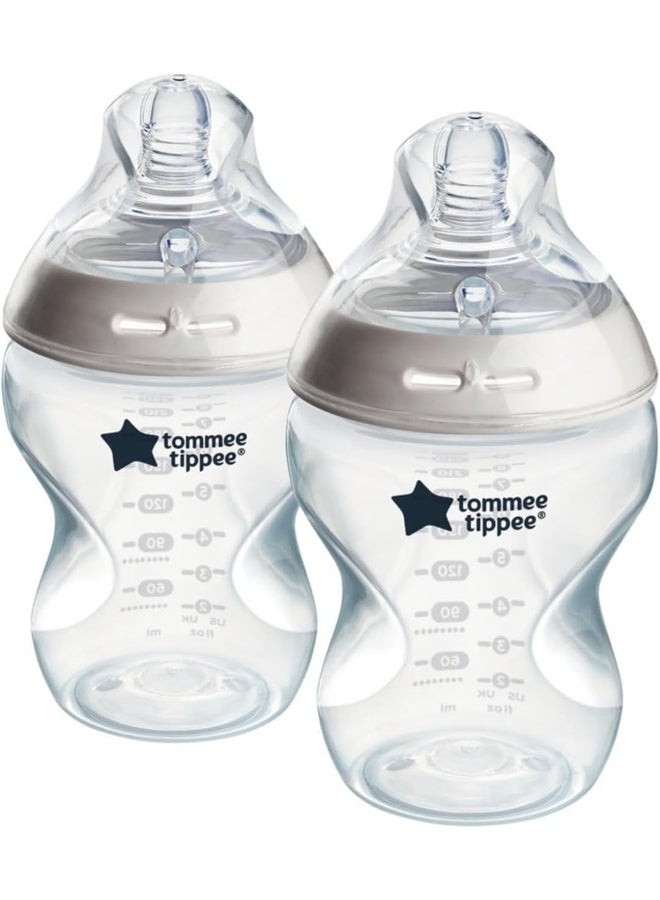 تومي تيبي زجاجات الأطفال، زجاجة الأطفال المضادة للمغص بتدفق بطيء وحلمة مشابهة للثدي، 9 أونصات، 0 شهرًا فما فوق، ذاتية التعقيم، مستلزمات تغذية الأطفال، عبوة من 2 - Image 1