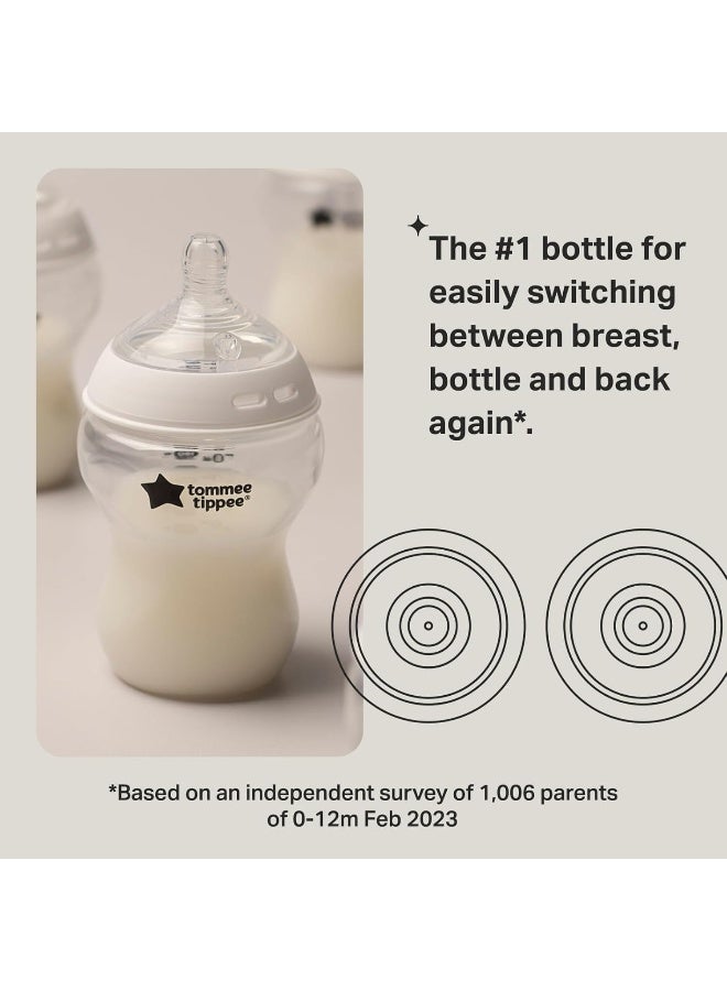 تومي تيبي زجاجات الأطفال، زجاجة الأطفال المضادة للمغص بتدفق بطيء وحلمة مشابهة للثدي، 9 أونصات، 0 شهرًا فما فوق، ذاتية التعقيم، مستلزمات تغذية الأطفال، عبوة من 2 - Image 2