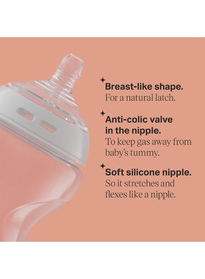 تومي تيبي زجاجات الأطفال، زجاجة الأطفال المضادة للمغص بتدفق بطيء وحلمة مشابهة للثدي، 9 أونصات، 0 شهرًا فما فوق، ذاتية التعقيم، مستلزمات تغذية الأطفال، عبوة من 2 - Image 4