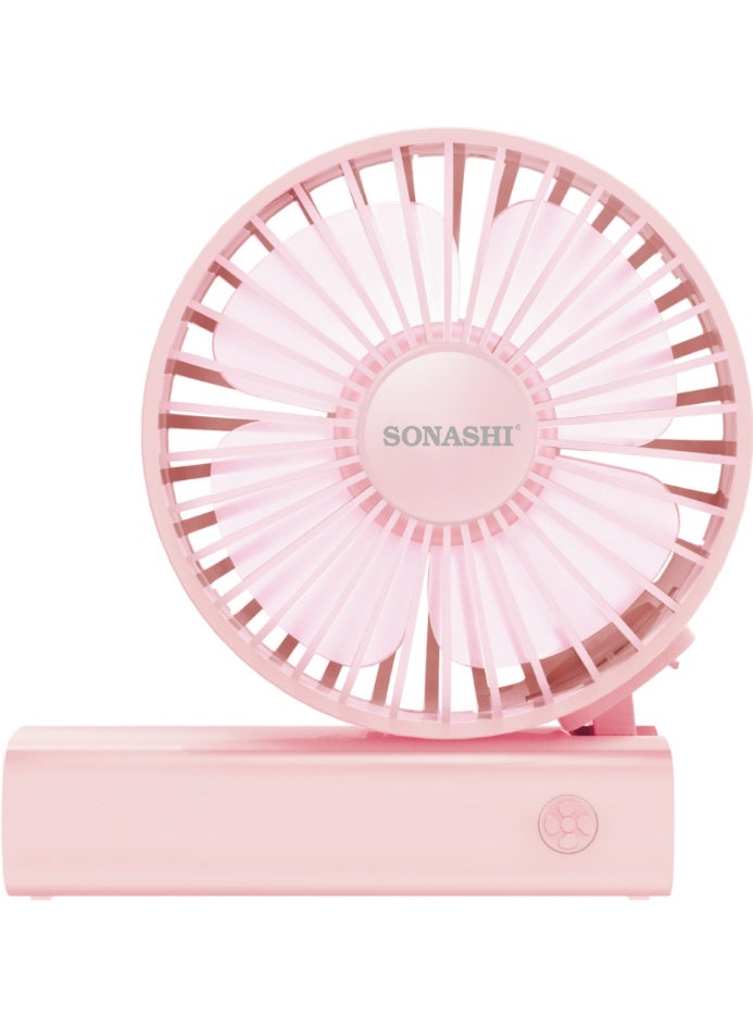 SONASHI 4 Inch Rechargeable Fan with 3 Speed Settings | 9V Brushless Motor with 3670 RPM Strong Wind | Type-C Charging with Indicator | Over-Charge & Over-Discharge Protection | 1200mAh Lithium Battery | 3–5 Hours Working Time | SRF-405 Pink SRF-405 pink - Image 2