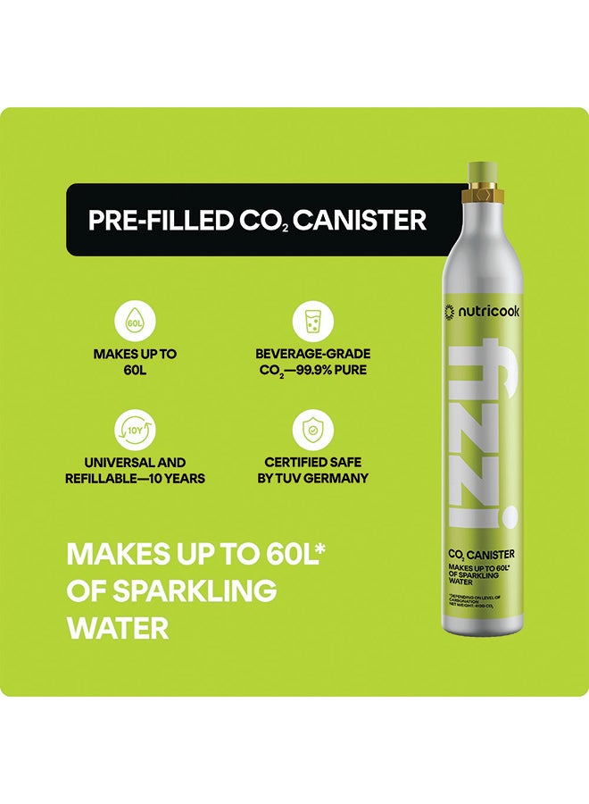 nutricook Fizzi CO2 Cylinder, 60L Capacity, Compatible with Multiple Soda Makers, Universal Refillable Canister, Beverage Grade CO2, FCO100-ME, Silver, 10-Year Lifespan CO100 silver - Image 3