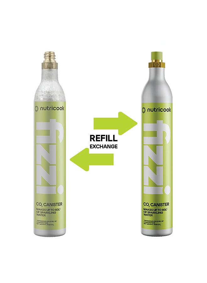 nutricook Fizzi CO2 Cylinder, 60L Capacity, Compatible with Multiple Soda Makers, Universal Refillable Canister, Beverage Grade CO2, FCO100-ME, Silver, 10-Year Lifespan CO100 silver - Image 2