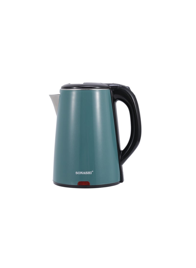 SONASHI 2.0L Cordless Electric Kettle with Boil-Dry Protection | Modern PP Body with Concealed Heating Element | 1500W Fast Boil | Single Push Start/Stop Button | Portable Instant Water Heater & Tea Maker | Sonashi SKT-2012N Green 2 L 1500 W SKT-2012N green - Image 1
