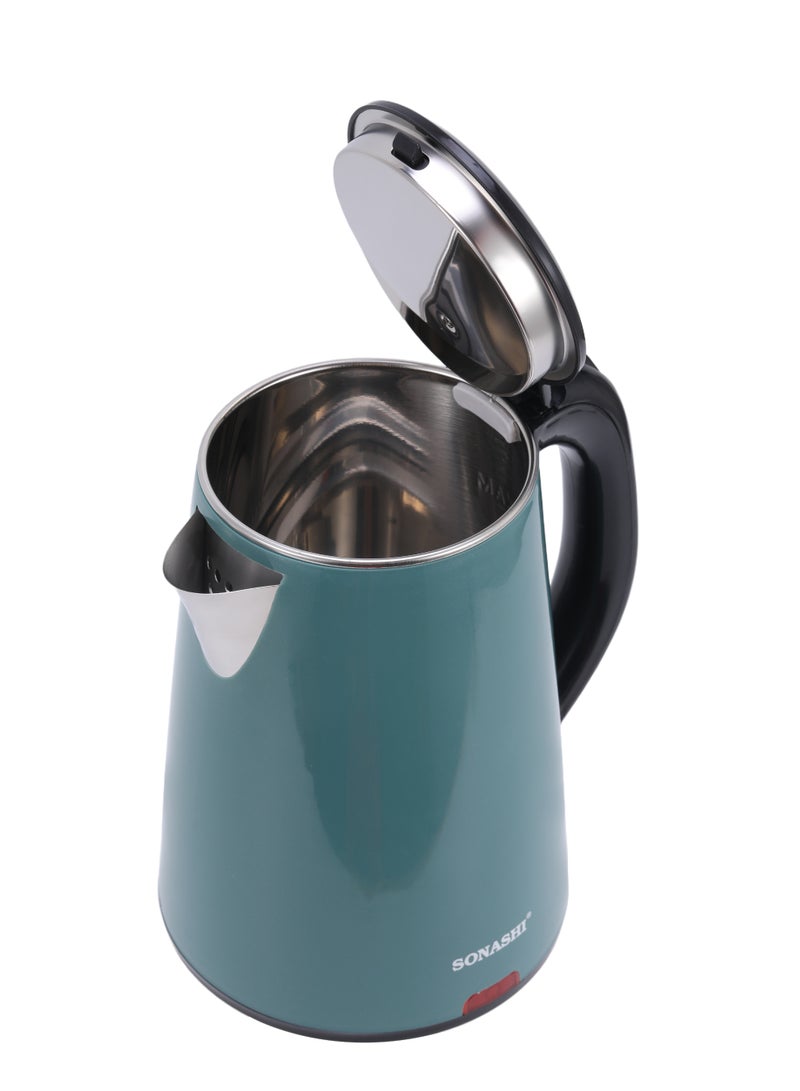 SONASHI 2.0L Cordless Electric Kettle with Boil-Dry Protection | Modern PP Body with Concealed Heating Element | 1500W Fast Boil | Single Push Start/Stop Button | Portable Instant Water Heater & Tea Maker | Sonashi SKT-2012N Green 2 L 1500 W SKT-2012N green - Image 3