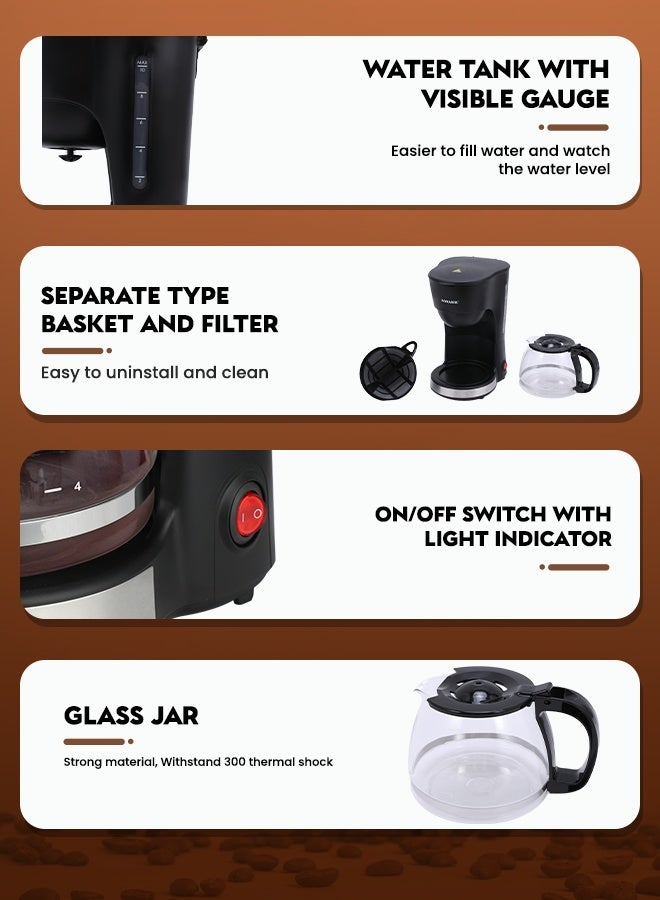 سوناشي صانعة قهوة بالتنقيط سعة 1.25 لتر - مع إبريق زجاجي | 600 واط | تحضير حتى 15 كوب | فلتر دائم مع وظيفة مضادة للتنقيط | مفتاح تشغيل/إيقاف مع مؤشر ضوئي | قمع قابل للإزالة لسهولة التنظيف | مع حماية من السخونة الزائدة | SCM-4920N أسود - Image 2