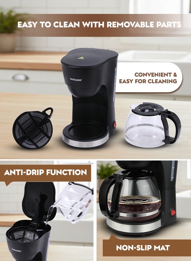 سوناشي صانعة قهوة بالتنقيط سعة 1.25 لتر - مع إبريق زجاجي | 600 واط | تحضير حتى 15 كوب | فلتر دائم مع وظيفة مضادة للتنقيط | مفتاح تشغيل/إيقاف مع مؤشر ضوئي | قمع قابل للإزالة لسهولة التنظيف | مع حماية من السخونة الزائدة | SCM-4920N أسود - Image 3