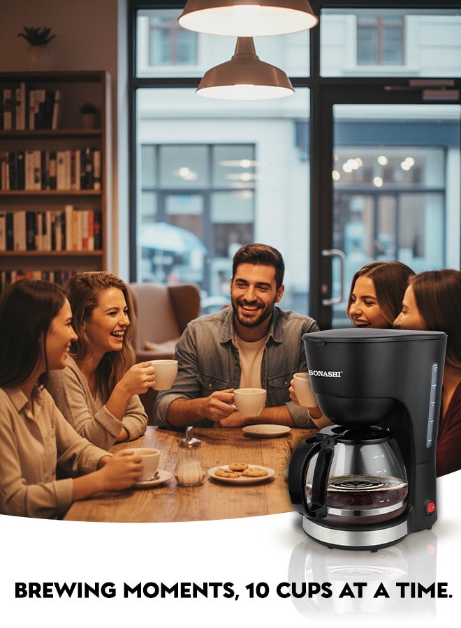 سوناشي صانعة قهوة بالتنقيط سعة 1.25 لتر - مع إبريق زجاجي | 600 واط | تحضير حتى 15 كوب | فلتر دائم مع وظيفة مضادة للتنقيط | مفتاح تشغيل/إيقاف مع مؤشر ضوئي | قمع قابل للإزالة لسهولة التنظيف | مع حماية من السخونة الزائدة | SCM-4920N أسود - Image 5