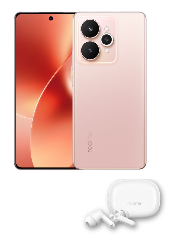 ريل مي 15 5G Dual SIM Silk Pink 12GB RAM 256GB - Middle East Version With Free Gift Realme Buds T200 Lite ( Color of the gift may vary ) - Image 1