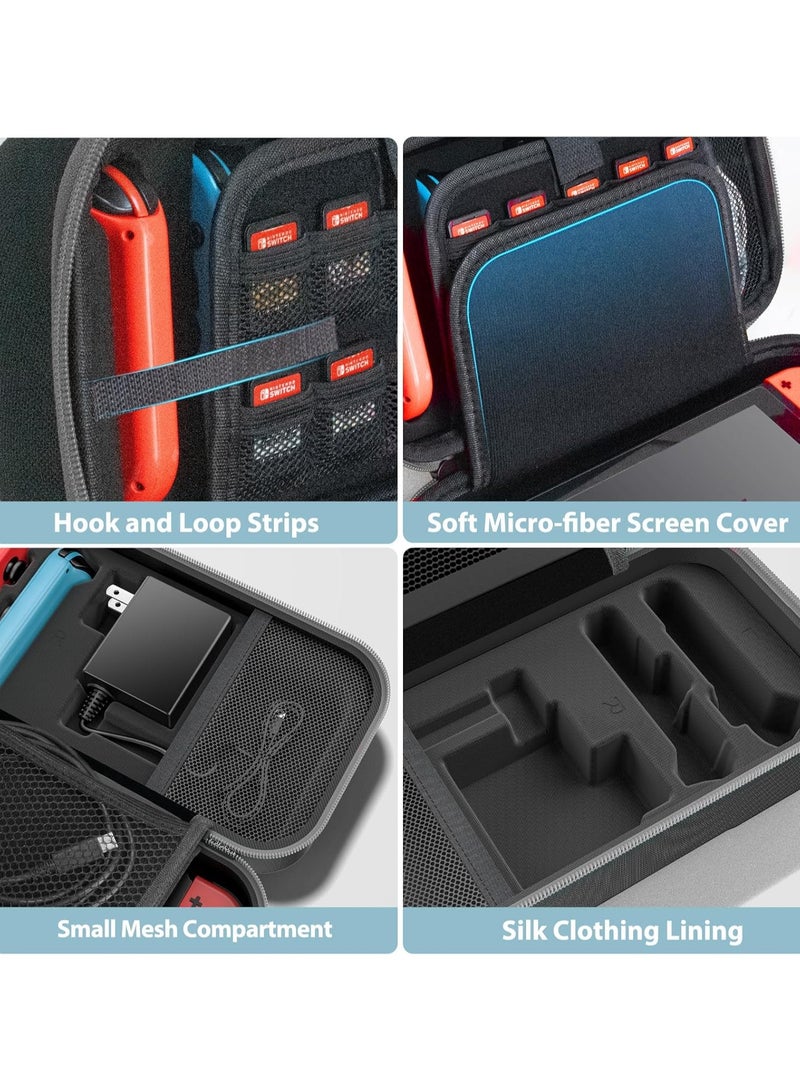 اويفو حافظة محمولة لجهاز سويتش OLED متوافقة مع نموذج نينتندو سويتش / OLED، حقيبة سفر محمولة لجهاز سويتش تناسب جوي-كون والمحولات، حقيبة واقية صلبة لجهاز سويتش مع 20 لعبة، رمادي - Image 5