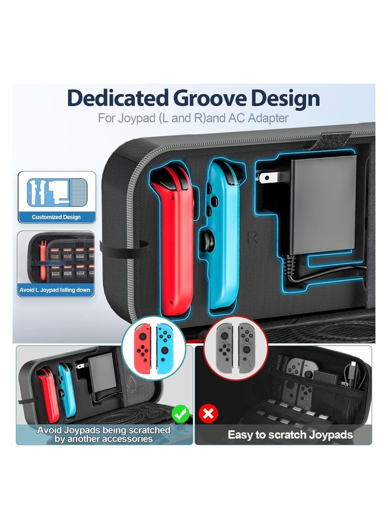 اويفو حافظة محمولة لجهاز سويتش OLED متوافقة مع نموذج نينتندو سويتش / OLED، حقيبة سفر محمولة لجهاز سويتش تناسب جوي-كون والمحولات، حقيبة واقية صلبة لجهاز سويتش مع 20 لعبة، رمادي - Image 2