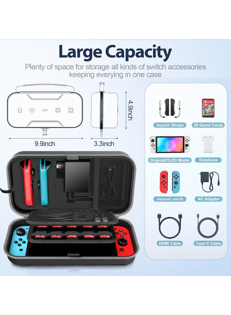اويفو حافظة محمولة لجهاز سويتش OLED متوافقة مع نموذج نينتندو سويتش / OLED، حقيبة سفر محمولة لجهاز سويتش تناسب جوي-كون والمحولات، حقيبة واقية صلبة لجهاز سويتش مع 20 لعبة، رمادي - Image 3