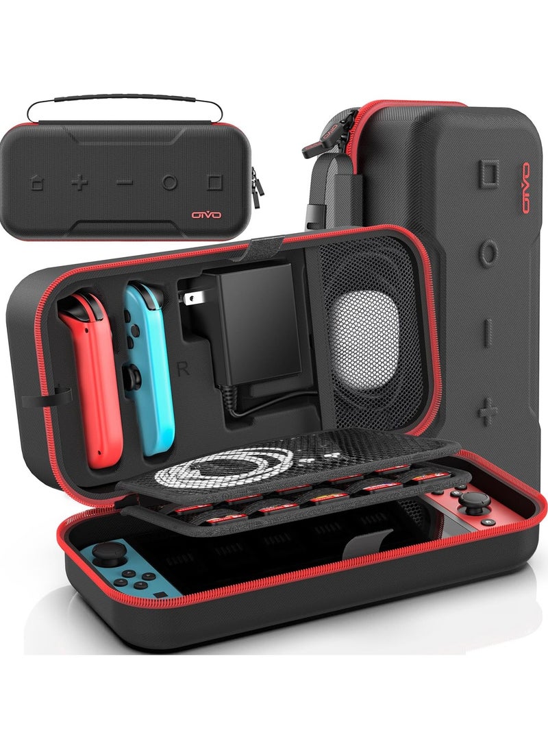 اويفو حافظة OIVO لجهاز سويتش OLED متوافقة مع سويتش و سويتش OLED، حافظة سفر محمولة لجهاز سويتش تناسب Joy-Pap والمحولات، حقيبة واقية صلبة لجهاز سويتش مع 20 لعبة، حمراء - Image 1