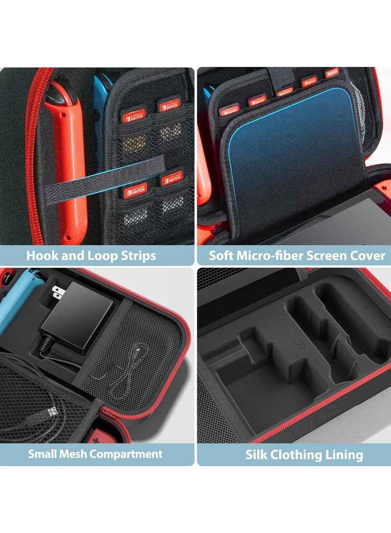 اويفو حافظة OIVO لجهاز سويتش OLED متوافقة مع سويتش و سويتش OLED، حافظة سفر محمولة لجهاز سويتش تناسب Joy-Pap والمحولات، حقيبة واقية صلبة لجهاز سويتش مع 20 لعبة، حمراء - Image 5