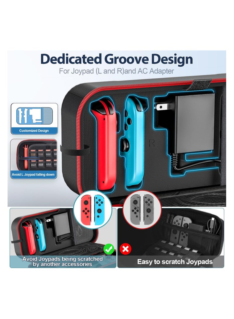 اويفو حافظة OIVO لجهاز سويتش OLED متوافقة مع سويتش و سويتش OLED، حافظة سفر محمولة لجهاز سويتش تناسب Joy-Pap والمحولات، حقيبة واقية صلبة لجهاز سويتش مع 20 لعبة، حمراء - Image 2