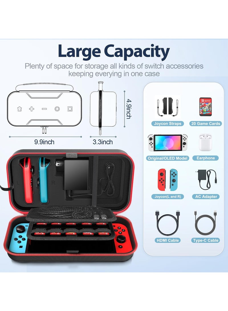 اويفو حافظة OIVO لجهاز سويتش OLED متوافقة مع سويتش و سويتش OLED، حافظة سفر محمولة لجهاز سويتش تناسب Joy-Pap والمحولات، حقيبة واقية صلبة لجهاز سويتش مع 20 لعبة، حمراء - Image 3
